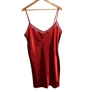Soft Sensations Red Satin with Lace Neckline Nightgown Size 1X